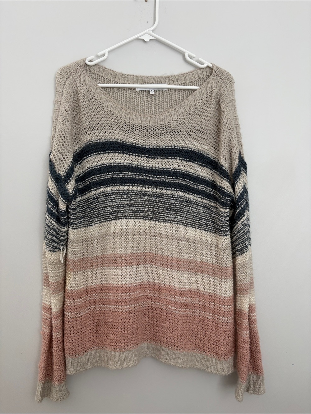 Cozy Striped Knit Sweater - Beige, Navy & Blush